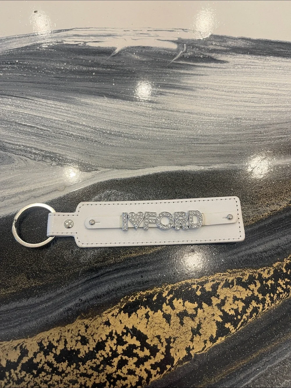 White I ❤️ FORD Crystal-Embellished Leather Key & Card Holder